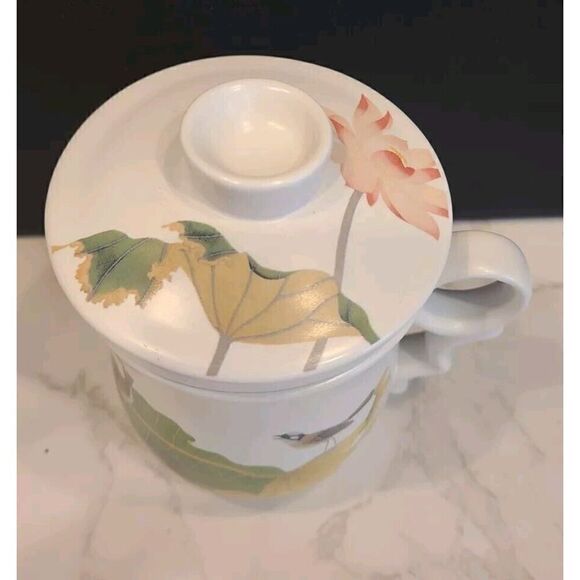 Teavana Porcelain Tea Cup Infuser With Lid Birds & Flower Design - 3 Pieces EUC - Picture 3 of 9